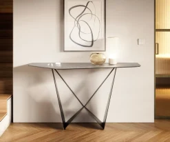KonsolentischEdge Polygonal 140x50 cm Keramik Beton Grau Spios Metall Schwarz Sofort versandfertig
