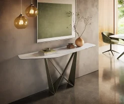 KonsolentischEdge Polygonal 180x50 cm Keramik Onyx Pearl Spios Metall Effektfinish Titan Sofort versandfertig