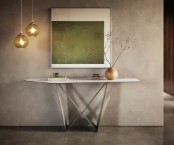 KonsolentischEdge Polygonal 180x50 cm Keramik Onyx Pearl Spios Metall Effektfinish Titan Sofort versandfertig