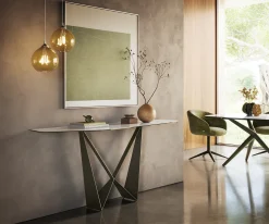KonsolentischEdge Polygonal 180x50 cm Keramik Onyx Pearl Spios Metall Effektfinish Titan Sofort versandfertig