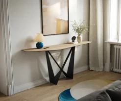 KonsolentischEdge Polygonal 180x50 cm Keramik Laminam® Sabbia Eichefarbig Spios Metall Schwarz Sofort versandfertig