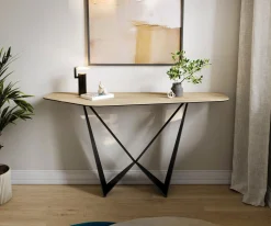 KonsolentischEdge Polygonal 140x50 cm Keramik Laminam® Sabbia Eichefarbig Spios Metall Schwarz Sofort versandfertig