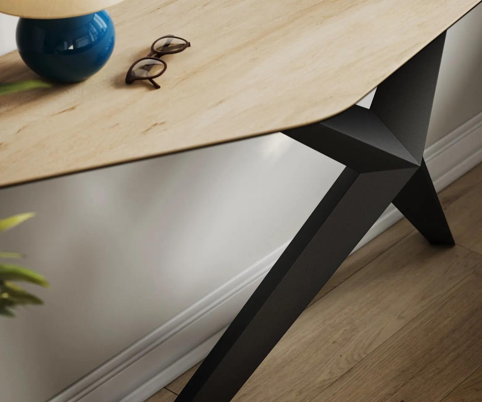 KonsolentischEdge Polygonal 180x50 cm Keramik Laminam® Sabbia Eichefarbig Zentharo Metall Schwarz Sofort versandfertig