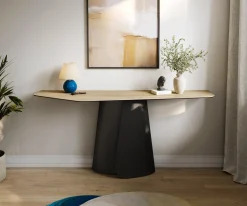 KonsolentischEdge Polygonal 180x50 cm Keramik Laminam® Sabbia Eichefarbig Livos Metall Schwarz Sofort versandfertig