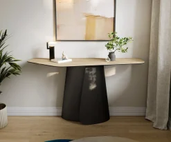 KonsolentischEdge Polygonal 140x50 cm Keramik Laminam® Sabbia Eichefarbig Livos Metall Schwarz Sofort versandfertig