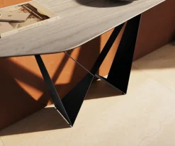 KonsolentischEdge Polygonal 180x50 cm Keramik Laminam® Travertino Bianco Creme-Weiß Spios Metall Schwarz Sofort versandfertig