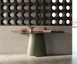 KonsolentischEdge Polygonal 180x50 cm Keramik Emperador Extra Lucidato Dunkelbraun Livos Metall Effektfinish Titan Sofort versandfertig