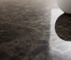 KonsolentischEdge Polygonal 180x50 cm Keramik Emperador Extra Lucidato Dunkelbraun Livos Metall Effektfinish Titan Sofort versandfertig