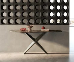 KonsolentischEdge Polygonal 180x50 cm Keramik Emperador Extra Lucidato Dunkelbraun Zentharo Metall Effektfinish Titan Sofort versandfertig