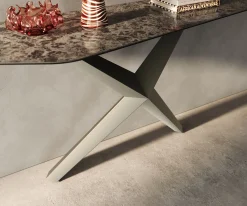 KonsolentischEdge Polygonal 180x50 cm Keramik Emperador Extra Lucidato Dunkelbraun Zentharo Metall Effektfinish Titan Sofort versandfertig