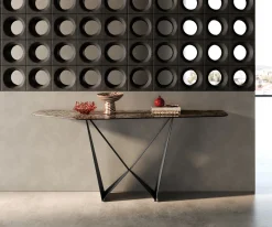 KonsolentischEdge Polygonal 180x50 cm Keramik Emperador Extra Lucidato Dunkelbraun Spios Metall Schwarz Sofort versandfertig