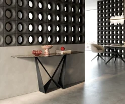 KonsolentischEdge Polygonal 180x50 cm Keramik Emperador Extra Lucidato Dunkelbraun Spios Metall Schwarz Sofort versandfertig