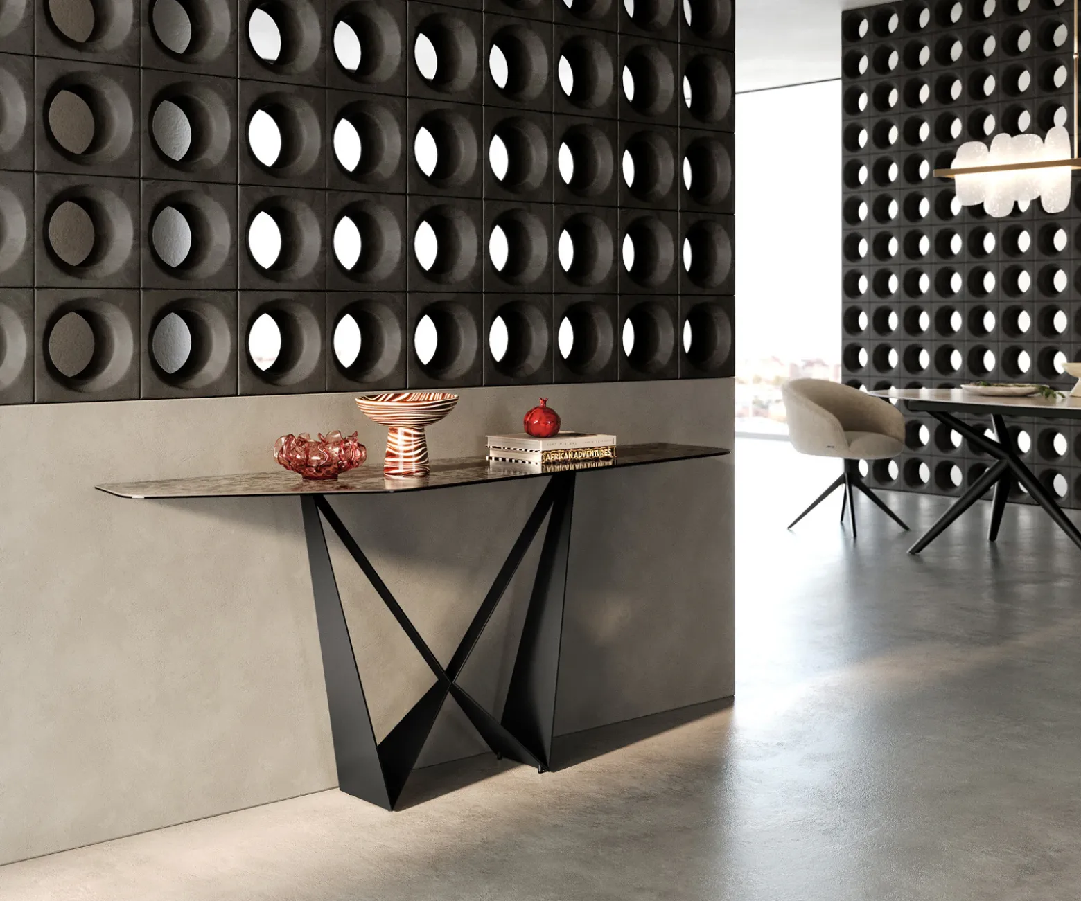 KonsolentischEdge Polygonal 180x50 cm Keramik Emperador Extra Lucidato Dunkelbraun Spios Metall Schwarz Sofort versandfertig