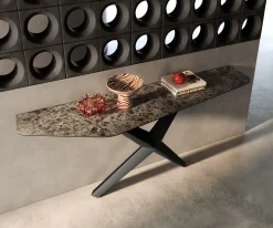 KonsolentischEdge Polygonal 180x50 cm Keramik Emperador Extra Lucidato Dunkelbraun Zentharo Metall Schwarz Sofort versandfertig