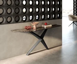 KonsolentischEdge Polygonal 180x50 cm Keramik Emperador Extra Lucidato Dunkelbraun Zentharo Metall Schwarz Sofort versandfertig