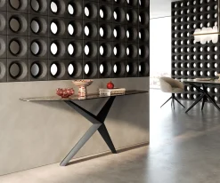 KonsolentischEdge Polygonal 180x50 cm Keramik Emperador Extra Lucidato Dunkelbraun Zentharo Metall Schwarz Sofort versandfertig