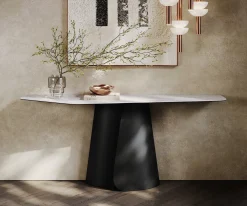 KonsolentischEdge Polygonal 180x50 cm Keramik Laminam® Statuarietto Weiß Livos Metall Schwarz Versandfertig ca. 06.01.27