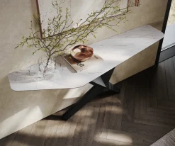 KonsolentischEdge Polygonal 180x50 cm Keramik Laminam® Statuarietto Weiß Zentharo Metall Schwarz Versandfertig ca. 06.01.27