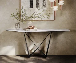 KonsolentischEdge Polygonal 180x50 cm Keramik Laminam® Statuarietto Weiß Spios Metall Schwarz Versandfertig ca. 06.01.27