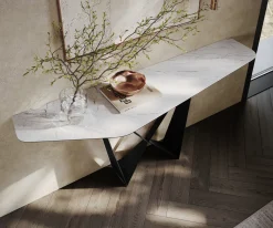 KonsolentischEdge Polygonal 180x50 cm Keramik Laminam® Statuarietto Weiß Spios Metall Schwarz Versandfertig ca. 06.01.27