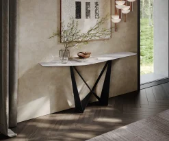 KonsolentischEdge Polygonal 180x50 cm Keramik Laminam® Statuarietto Weiß Spios Metall Schwarz Versandfertig ca. 06.01.27