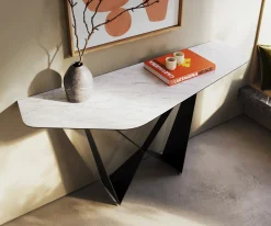 KonsolentischEdge Polygonal 140x50 cm Keramik Laminam® Statuarietto Weiß Spios Metall Schwarz Versandfertig ca. 06.01.27