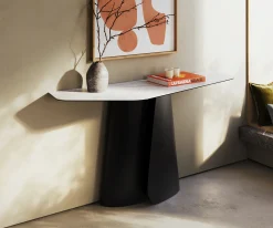 KonsolentischEdge Polygonal 140x50 cm Keramik Laminam® Statuarietto Weiß Livos Metall Schwarz Versandfertig ca. 06.01.27