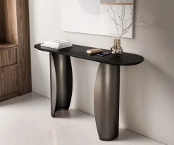 KonsolentischSolena 135x40 cm Marmor Schwarz Silber Metall Black Antique Versandfertig ca. 14.09.26