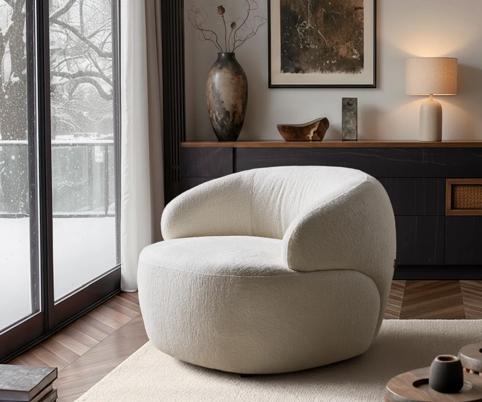 LoungesesselNova 88x88 cm Bouclé Soft Beige Sofort versandfertig