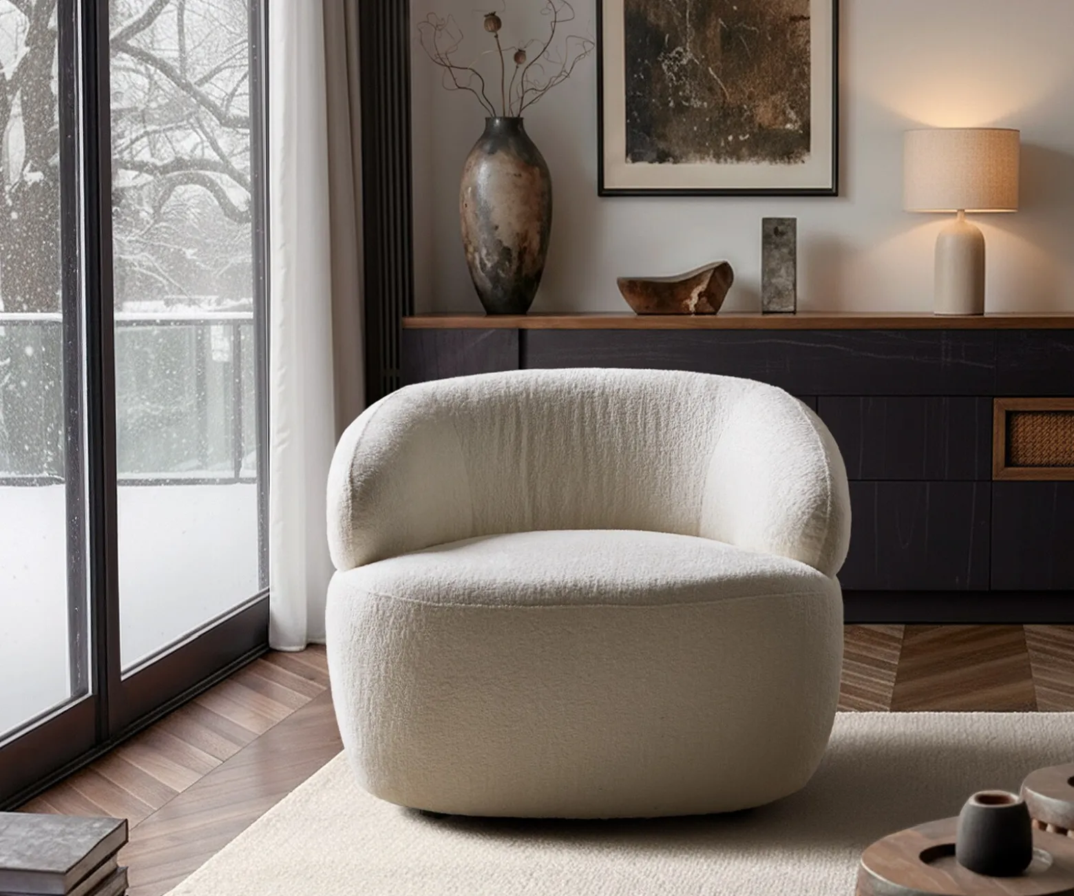LoungesesselNova 88x88 cm Bouclé Soft Beige Sofort versandfertig