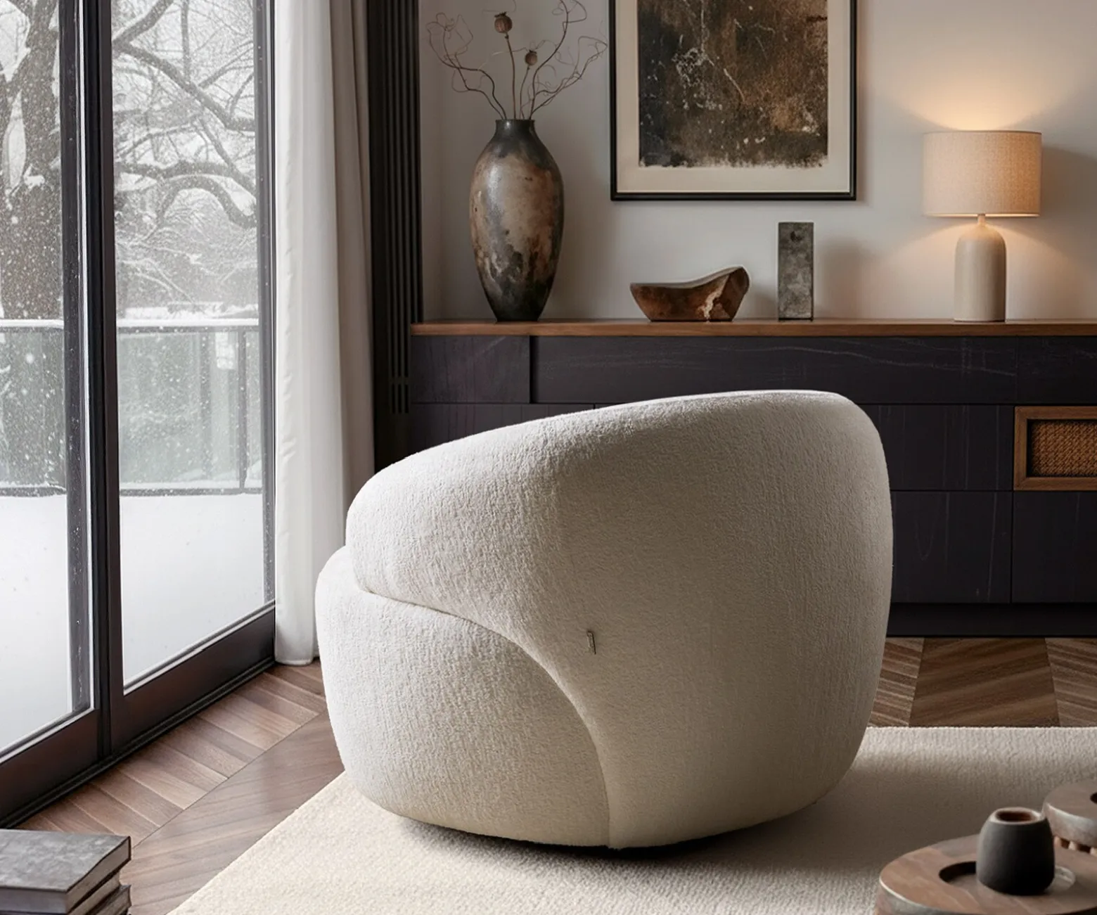 LoungesesselNova 88x88 cm Bouclé Soft Beige Sofort versandfertig