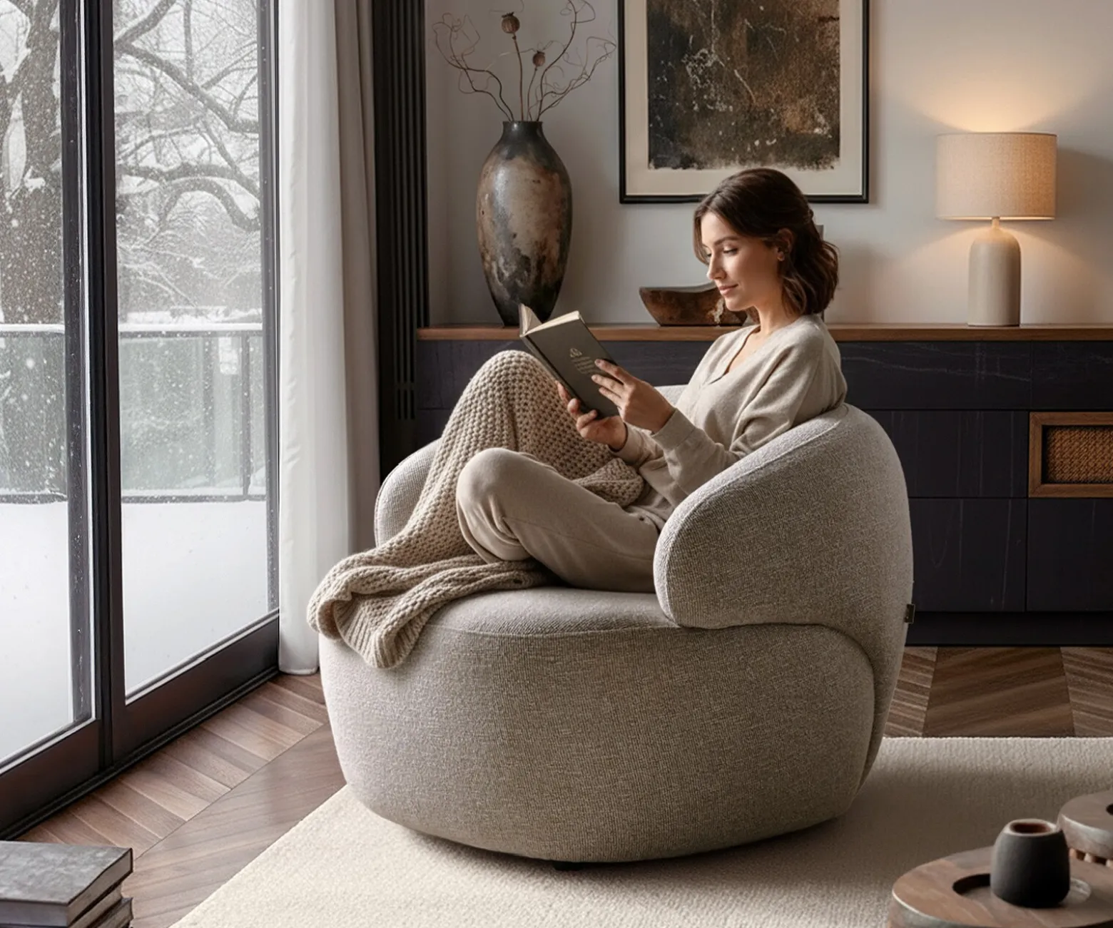 LoungesesselNova 88x88 cm Webstoff Soft Beige Versandfertig ca. 03.09.26