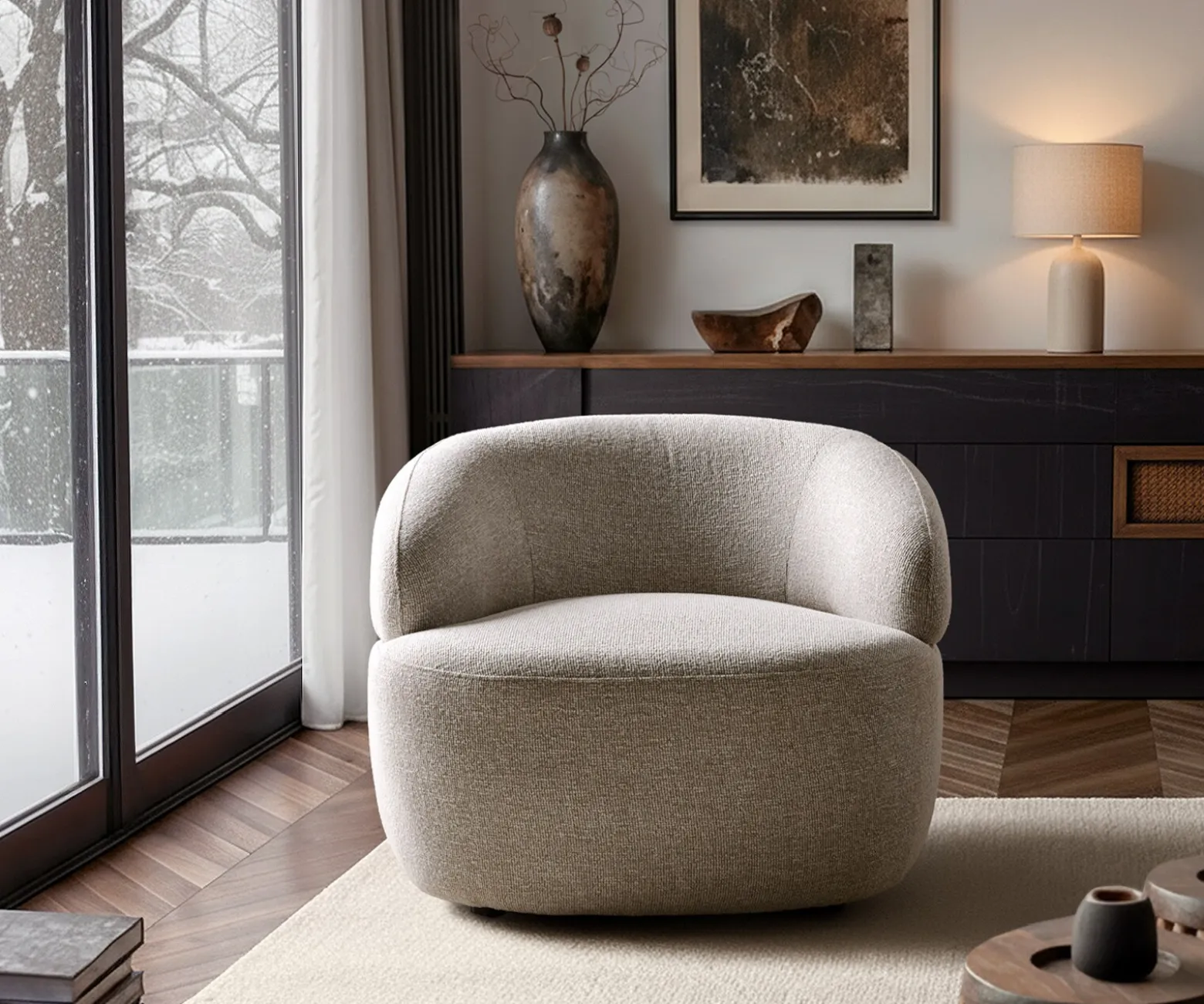 LoungesesselNova 88x88 cm Webstoff Soft Beige Versandfertig ca. 03.09.26