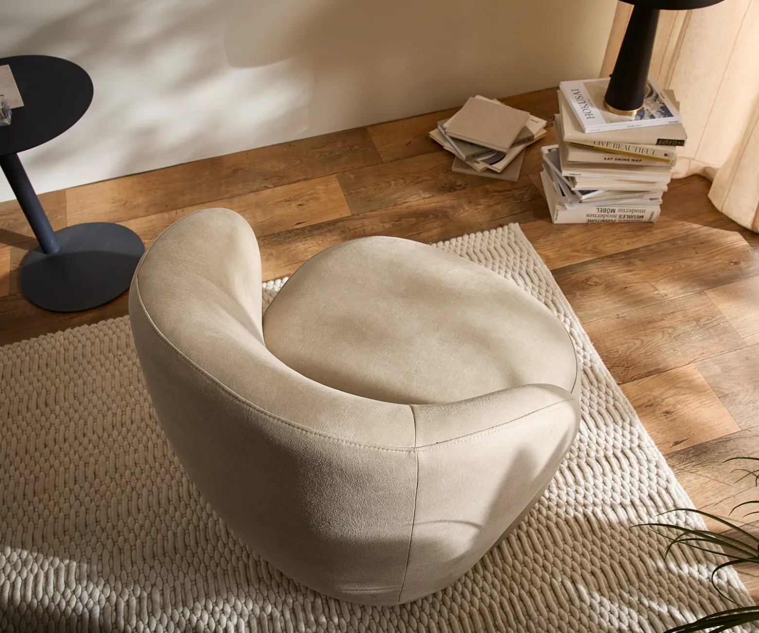 LoungesesselPulo 80x80 cm Mikrofaser Beige Vintage Sofort versandfertig