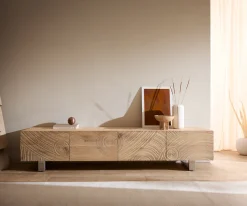 LowboardAshara 220 cm Eiche Natur 3D Effekt 4 Türen Kufe Edelstahl gebürstet Versandfertig ca. 28.10.26