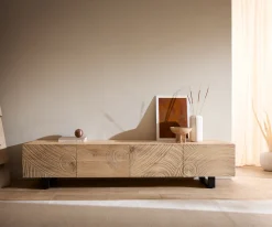LowboardAshara 220 cm Eiche Natur 3D Effekt 4 Türen Kufe Metall Schwarz Versandfertig ca. 28.10.26