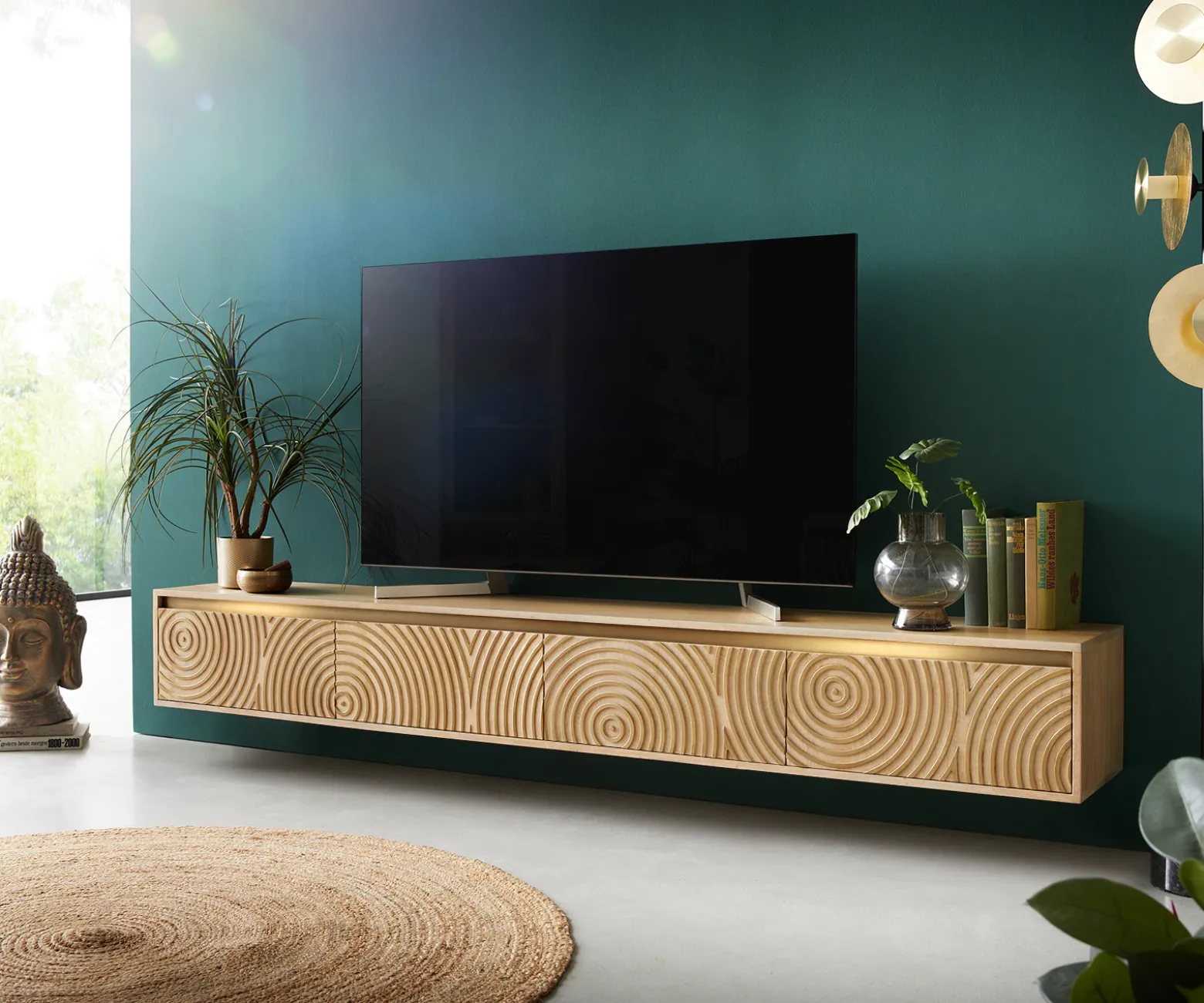 LowboardBudaya 220 cm Mango Natur 4 Türen schwebend Sofort versandfertig