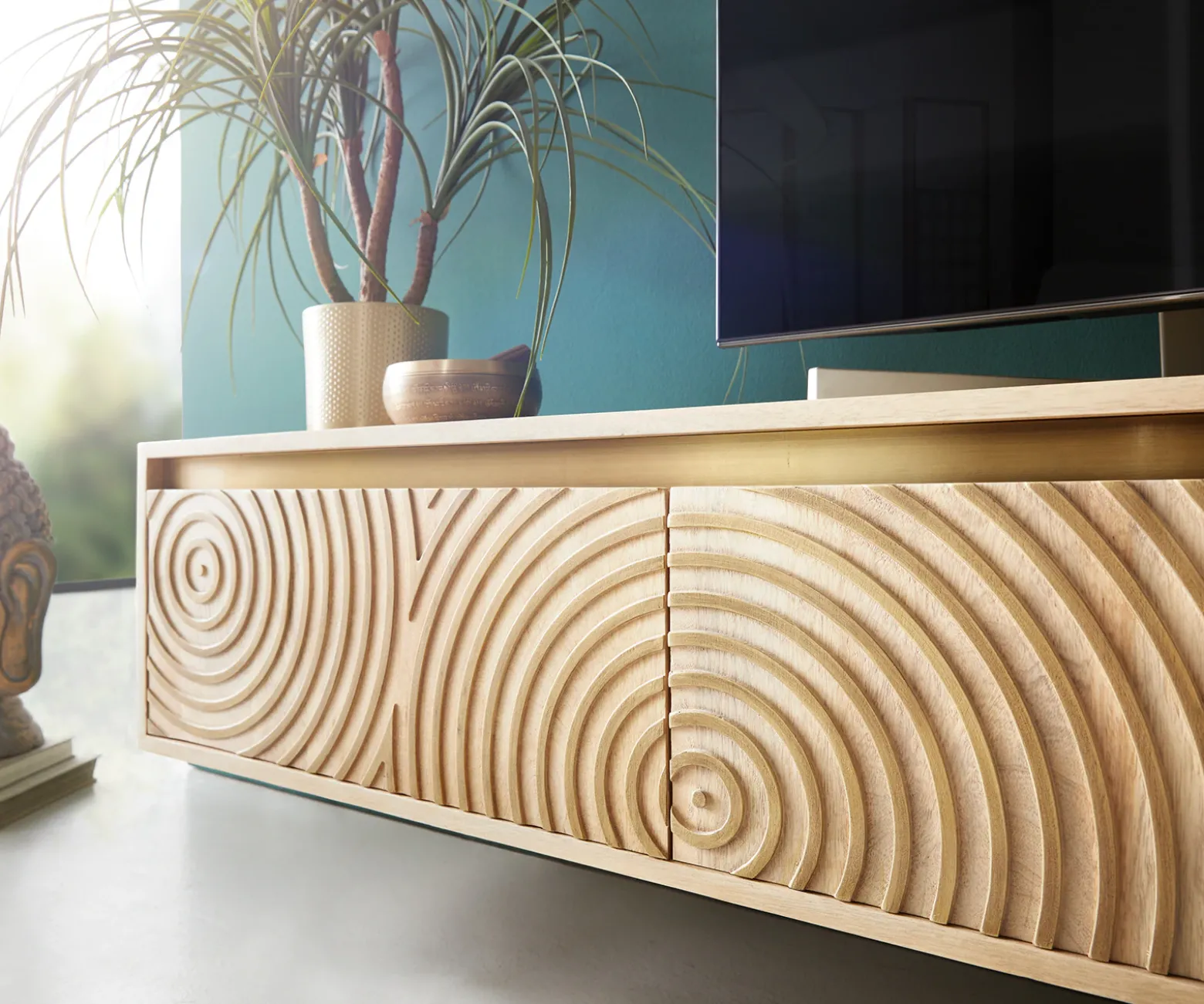 LowboardBudaya 220 cm Mango Natur 4 Türen schwebend Sofort versandfertig