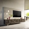 LowboardCuor 220 cm Keramik Emperador Extra Lucidato Dunkelbraun 1 Klappe 2 Schubfächer Fuß Schwebeoptik Acrylglas Sofort versandfertig