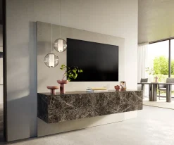 LowboardCuor 180 cm Keramik Emperador Extra Lucidato Dunkelbraun 1 Klappe 2 Schubfächer Schwebend Sofort versandfertig