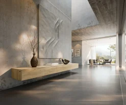 LowboardCuor 250 cm Keramik Laminam® Sabbia Eichefarbig 1 Klappe 1 Schubfach Schwebend Sofort versandfertig