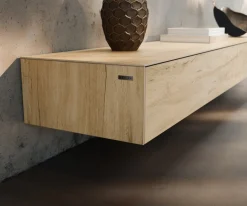 LowboardCuor 250 cm Keramik Laminam® Sabbia Eichefarbig 1 Klappe 1 Schubfach Fuß Schwebeoptik Metall Schwarz Sofort versandfertig