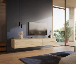 LowboardCuor 220 cm Keramik Laminam® Sabbia Eichefarbig 1 Klappe 2 Schubfächer Schwebend Sofort versandfertig