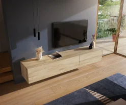 LowboardCuor 220 cm Keramik Laminam® Sabbia Eichefarbig 1 Klappe 2 Schubfächer Schwebend Sofort versandfertig