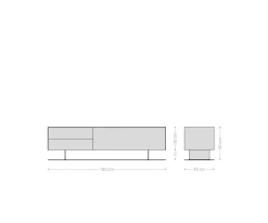 LowboardCuor 180 cm Keramik Laminam® Sabbia Eichefarbig 1 Klappe 2 Schubfächer Fuß Schwebeoptik Metall Schwarz Sofort versandfertig