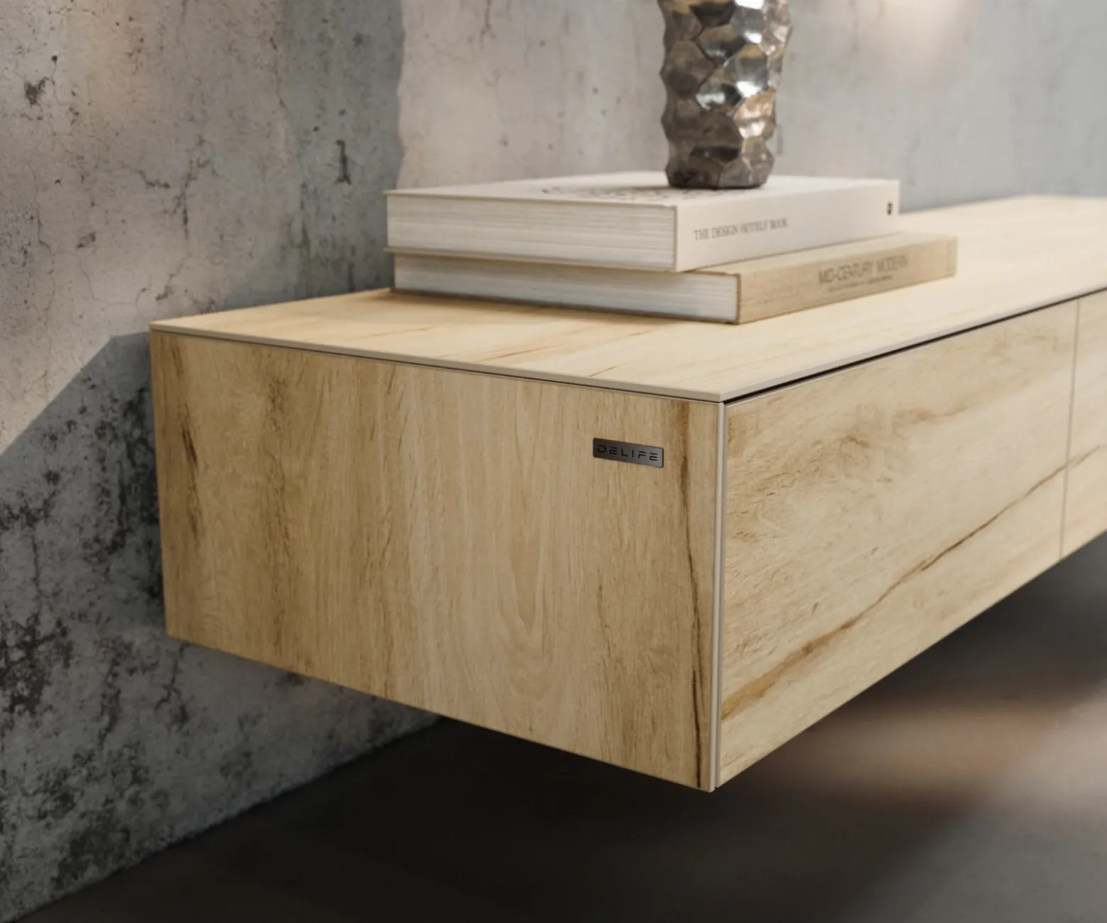 LowboardCuor 150 cm Keramik Laminam® Sabbia Eichefarbig 1 Klappe 1 Schubfach Schwebend Sofort versandfertig