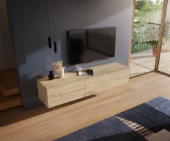 LowboardCuor 180 cm Keramik Laminam® Sabbia Eichefarbig 1 Klappe 2 Schubfächer Schwebend Sofort versandfertig