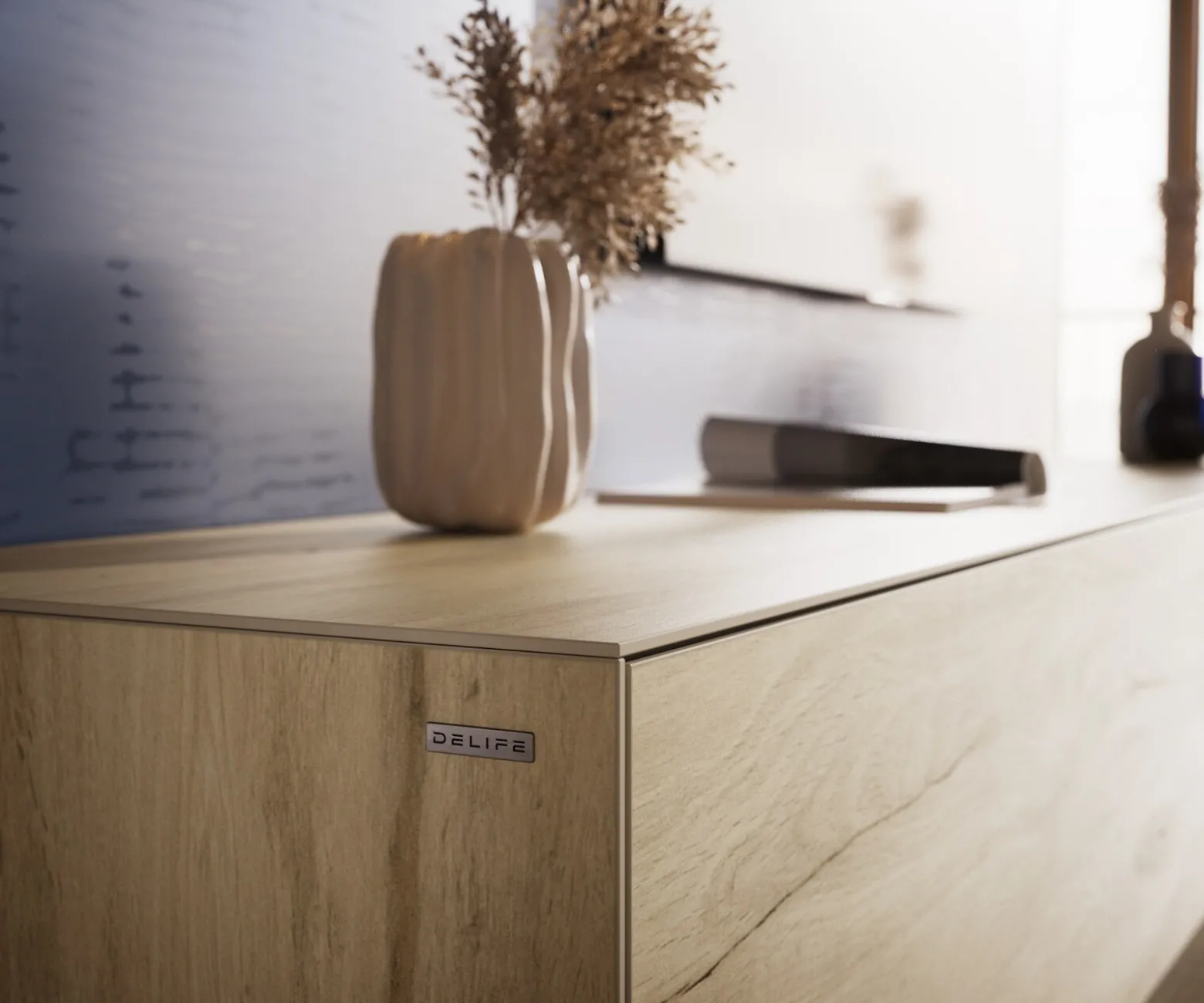 LowboardCuor 180 cm Keramik Laminam® Sabbia Eichefarbig 1 Klappe 2 Schubfächer Schwebend Sofort versandfertig
