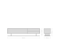 LowboardCuor 220 cm Keramik Laminam® Travertino Bianco Creme-Weiß 1 Klappe 2 Schubfächer Fuß Schwebeoptik Metall Schwarz Sofort versandfertig