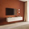 LowboardCuor 180 cm Keramik Laminam® Travertino Bianco Creme-Weiß 1 Klappe 2 Schubfächer Schwebend Sofort versandfertig